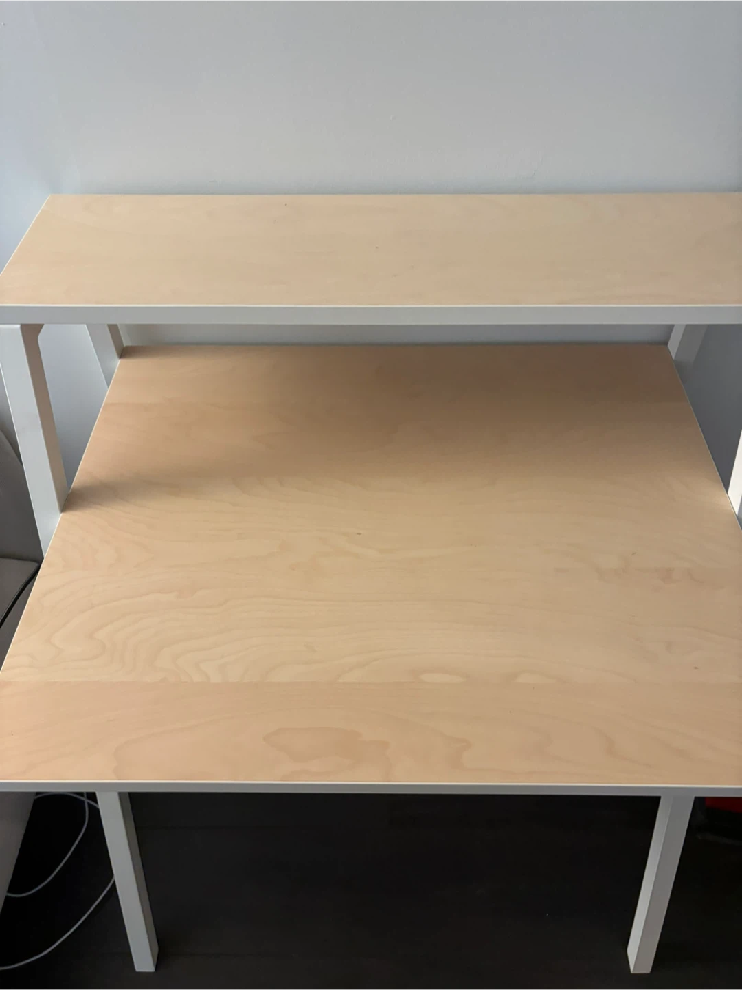 White and wood desk with hutch