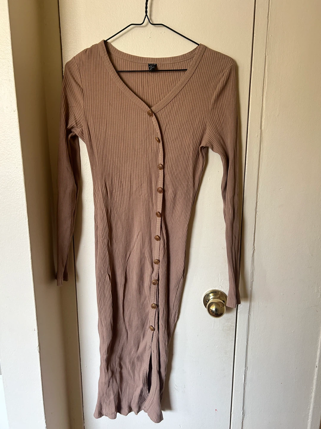 SHEIN Ribbed Button-Up Midi Dress