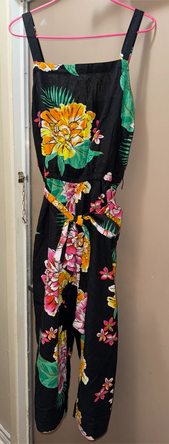 Black floral print jumpsuit