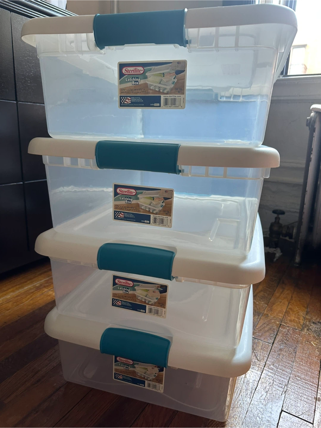 4 Sterilite Latching Storage Boxes 32 Qt. White