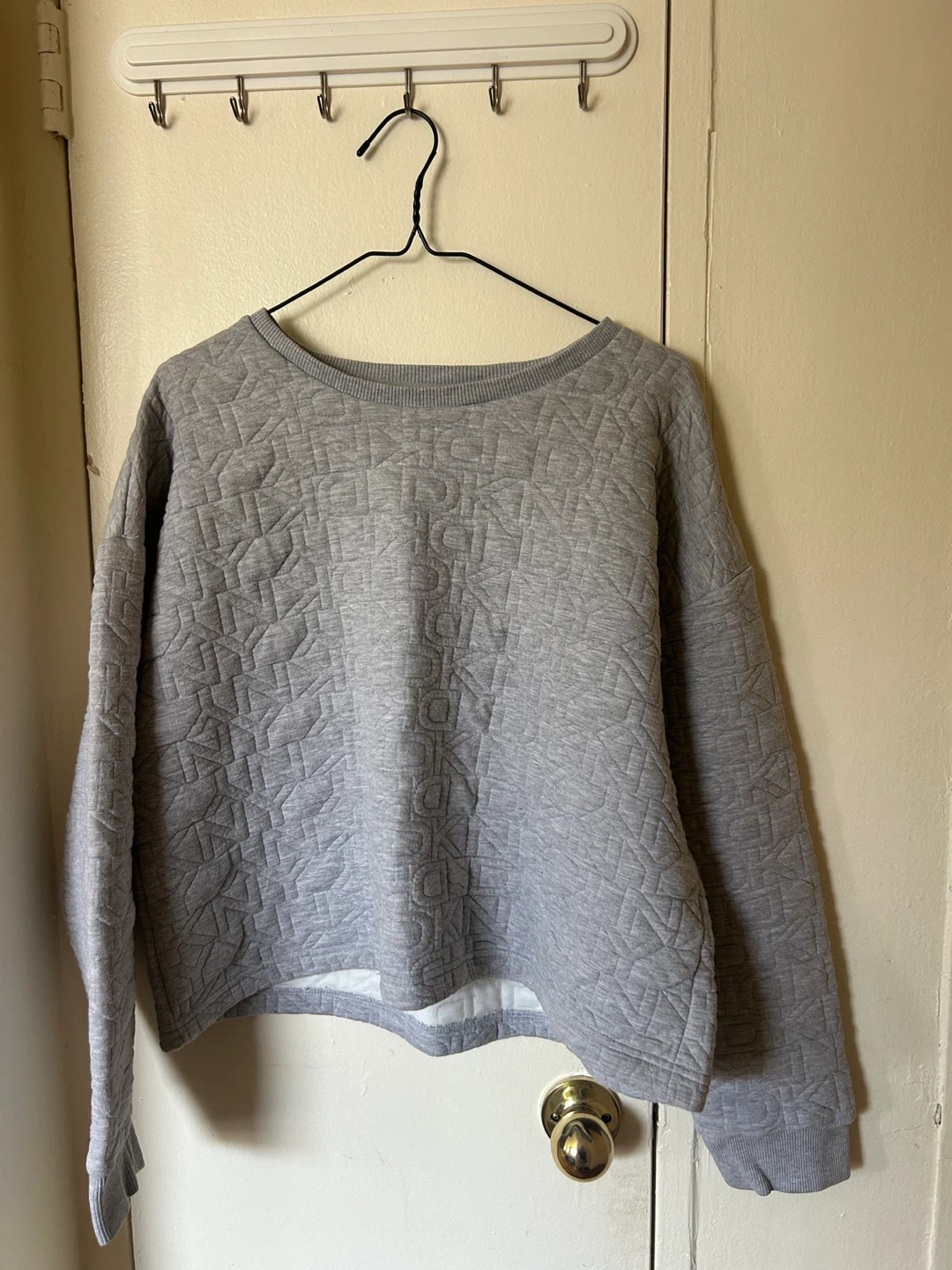 DKNY Grey Quilted Crewneck Sweater