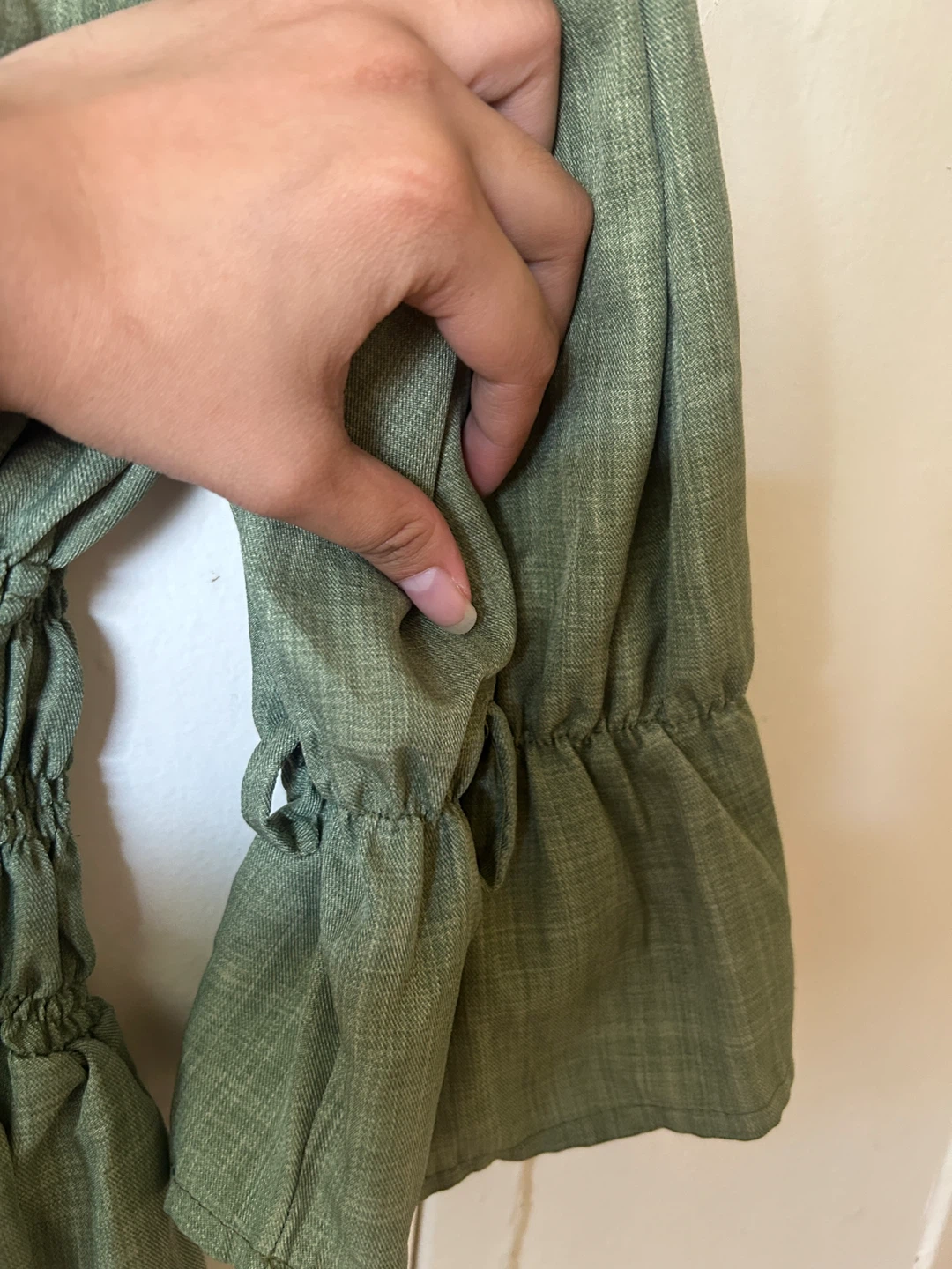 Green Off-the-Shoulder Blouse with Tie Sleeves - photo 2