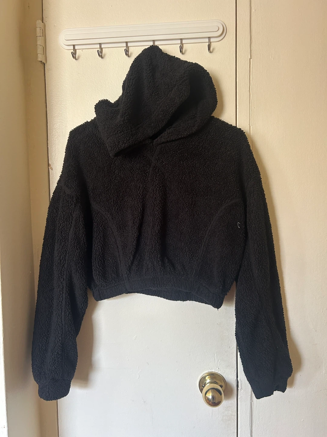 Black Teddy Fleece Cropped Hoodie