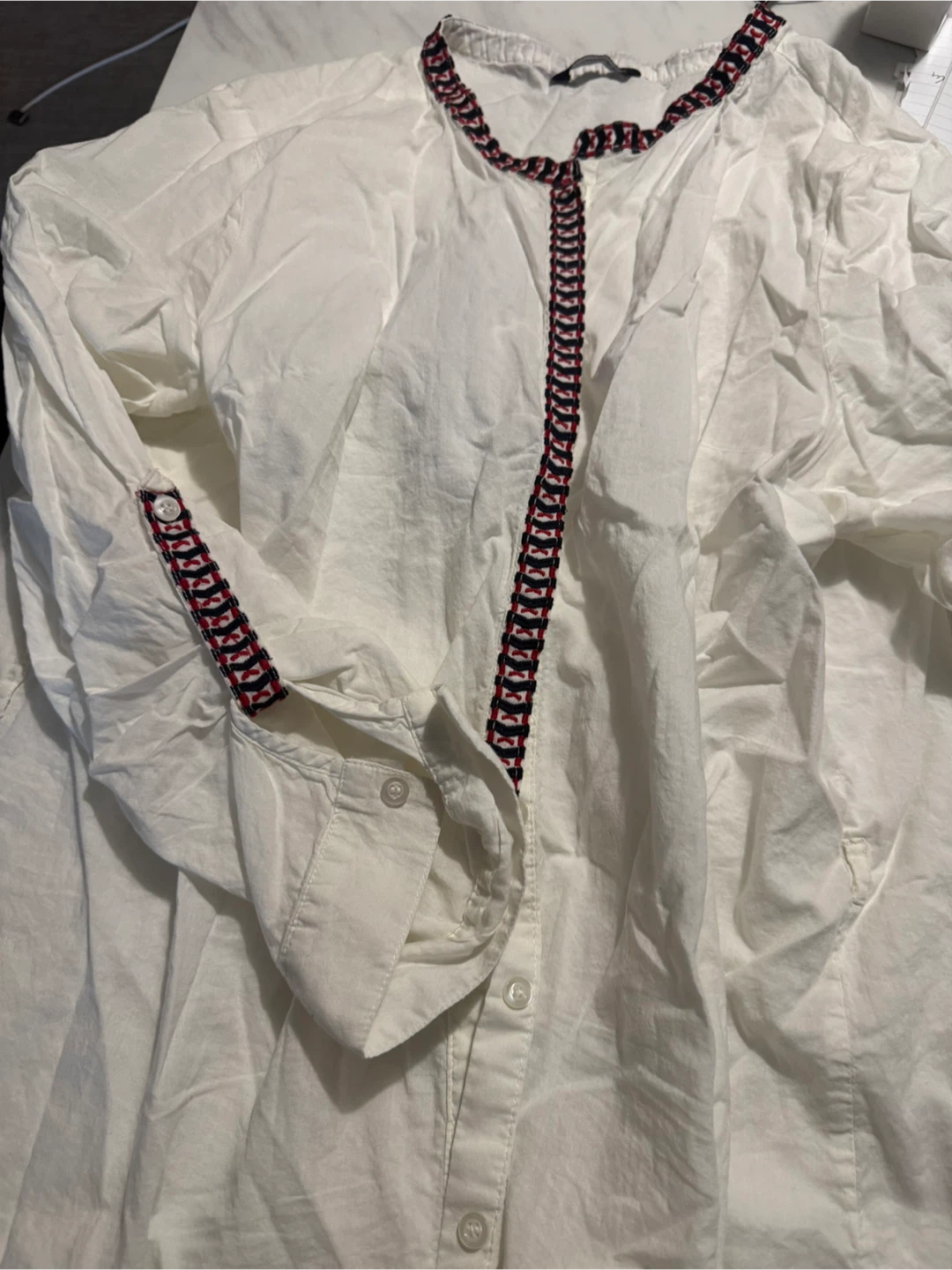 White Embroidered 100% cotton Button-Up Shirt