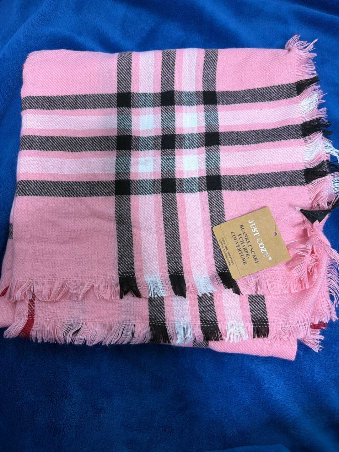 Pink Plaid Blanket Scarf