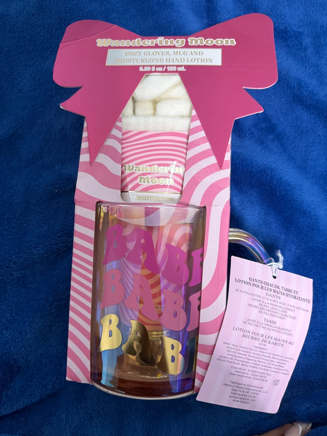 Pink Mug, Hand Lotion and Cozy Glove Gift Set