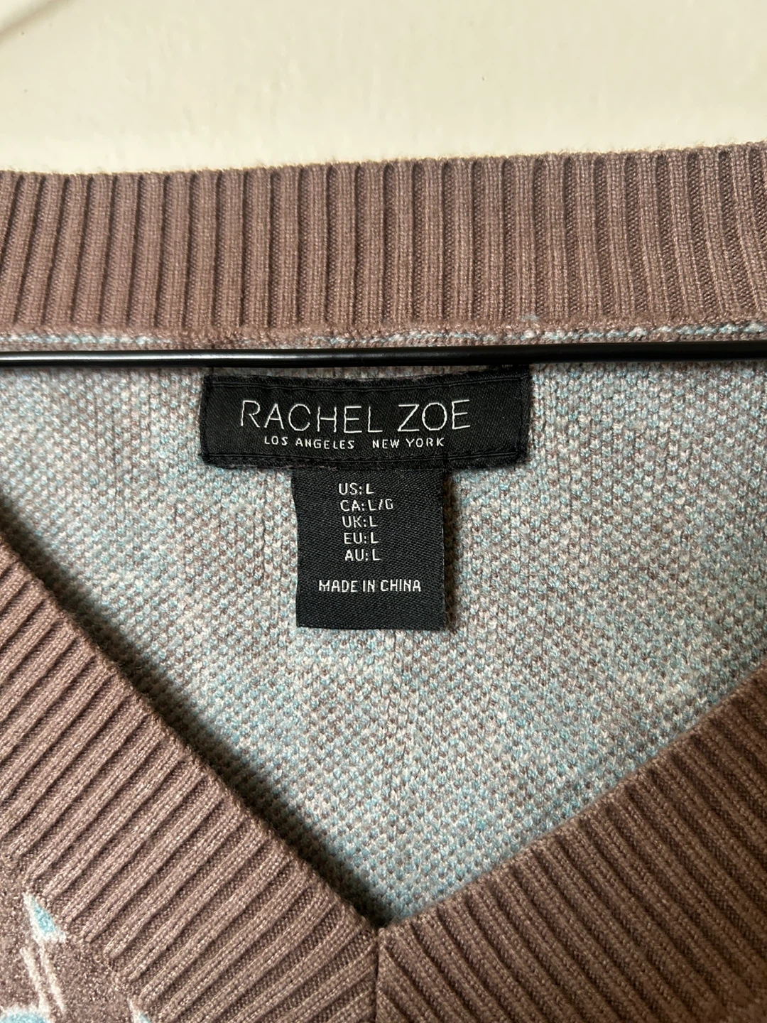 Rachel Zoe V-Neck Sweater - Brown & Blue Geometric Pattern - photo 2