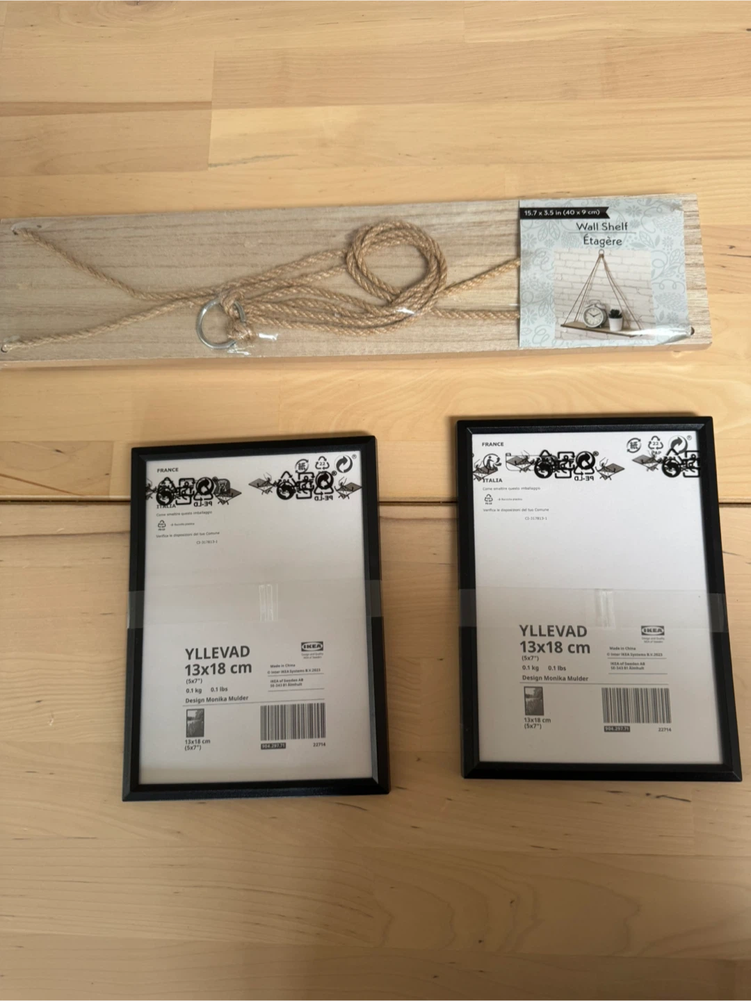 IKEA YLLEVAD Black Photo Frames (2-pack) 13x18 cm and wall shelf