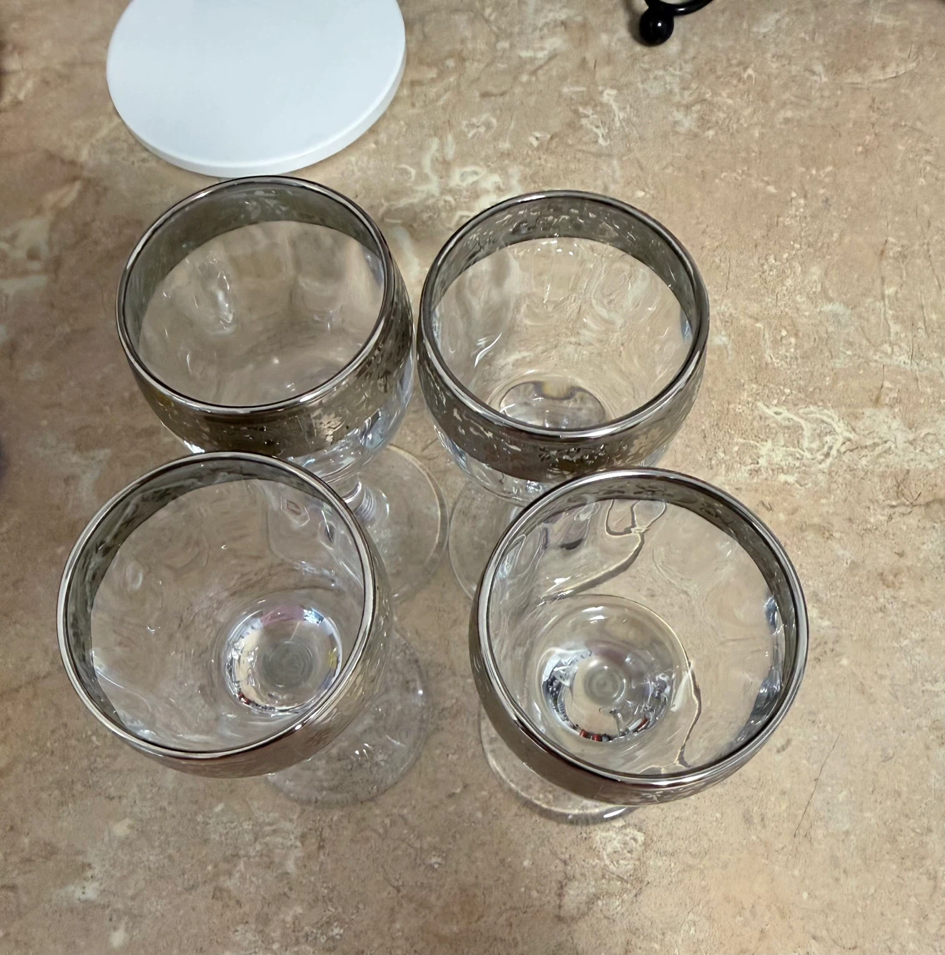 Set of 4 Clear  Glasses with Silver Rim