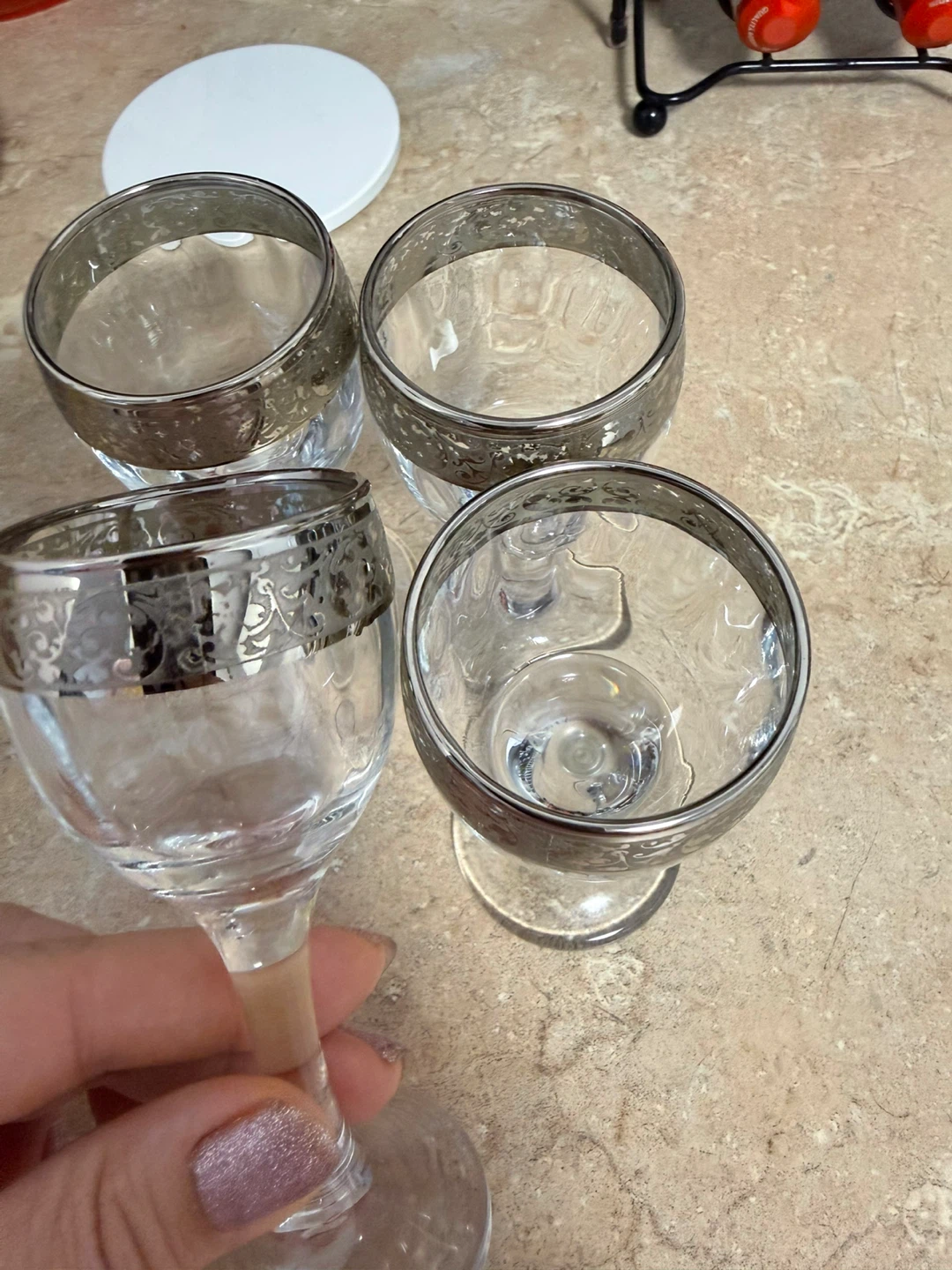 Set of 4 Clear  Glasses with Silver Rim - photo 2
