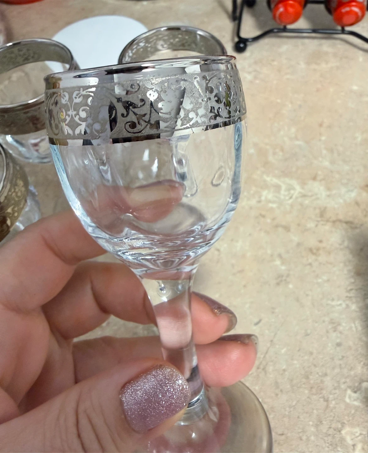 Set of 4 Clear  Glasses with Silver Rim - photo 3