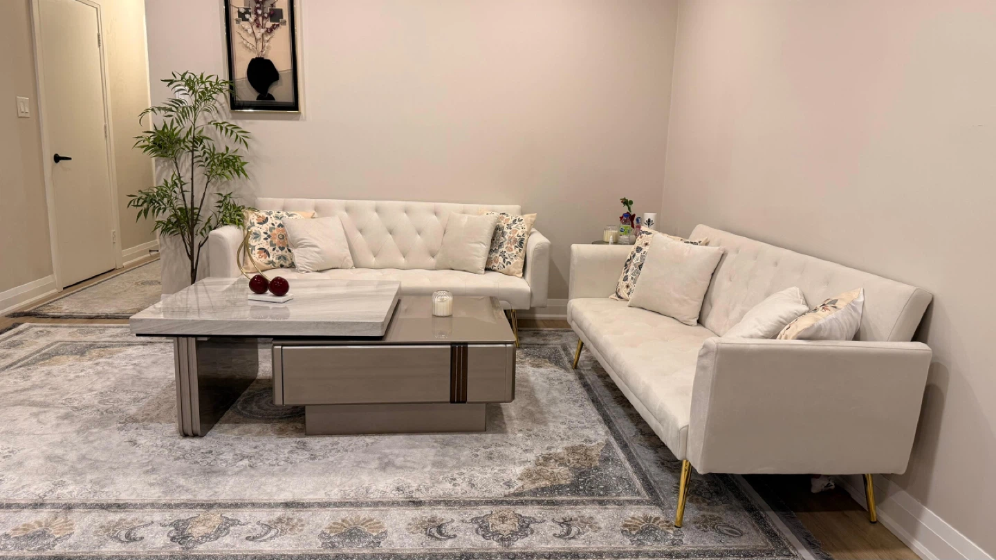2 Modern Sofa Beds + Extendable Coffee Table – Like New - photo 4