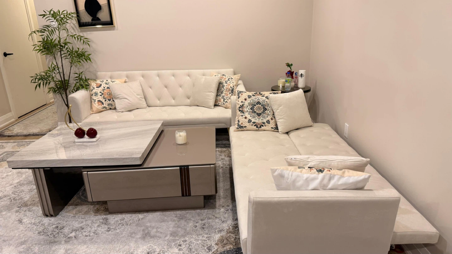 2 Modern Sofa Beds + Extendable Coffee Table – Like New - photo 5