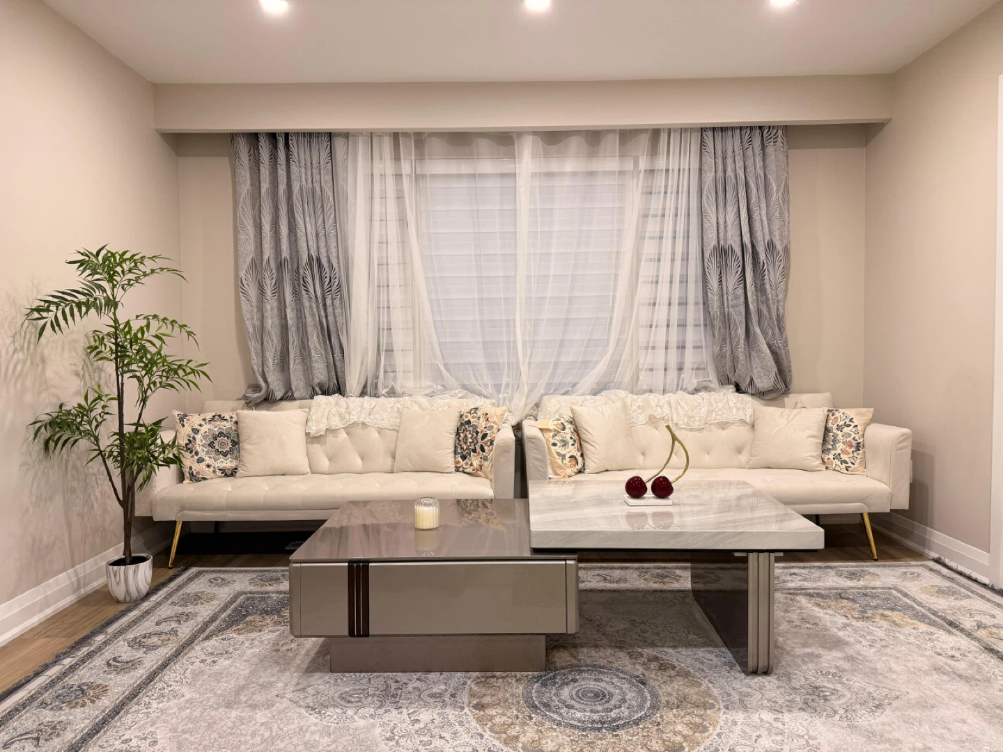 2 Modern Sofa Beds + Extendable Coffee Table – Like New