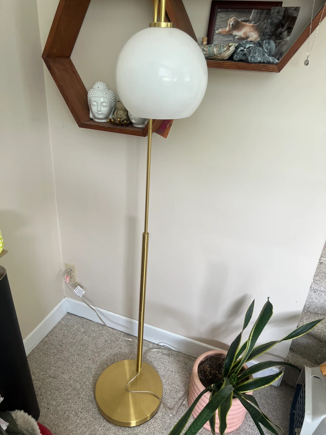Gold Floor Lamp with White Globe Shade