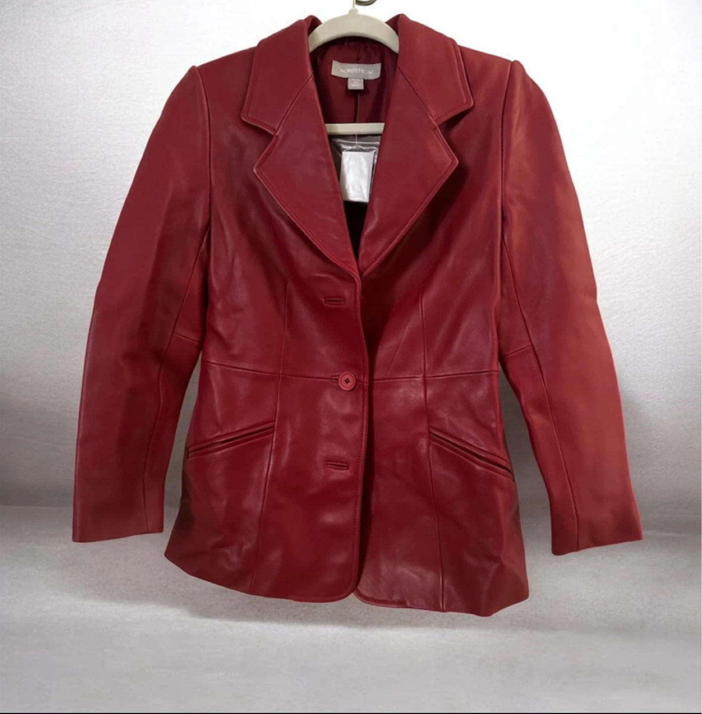 Nordstrom Red Leather Blazer Jacket Petite XS