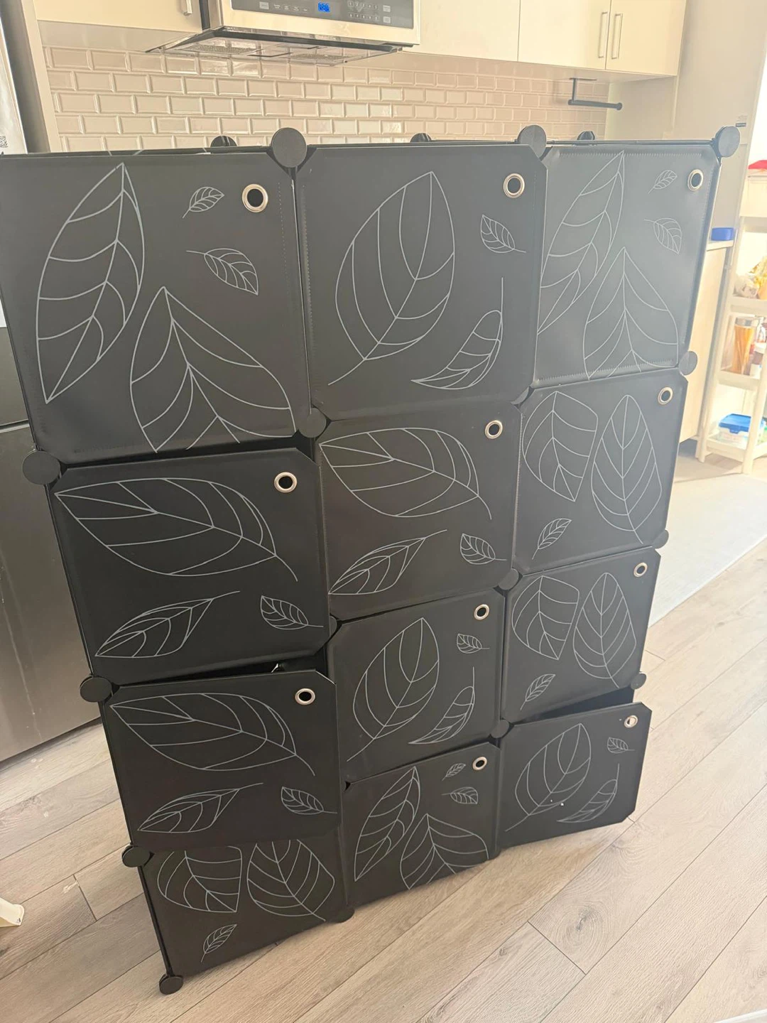 Black Storage Cube Unit with Leaf Design