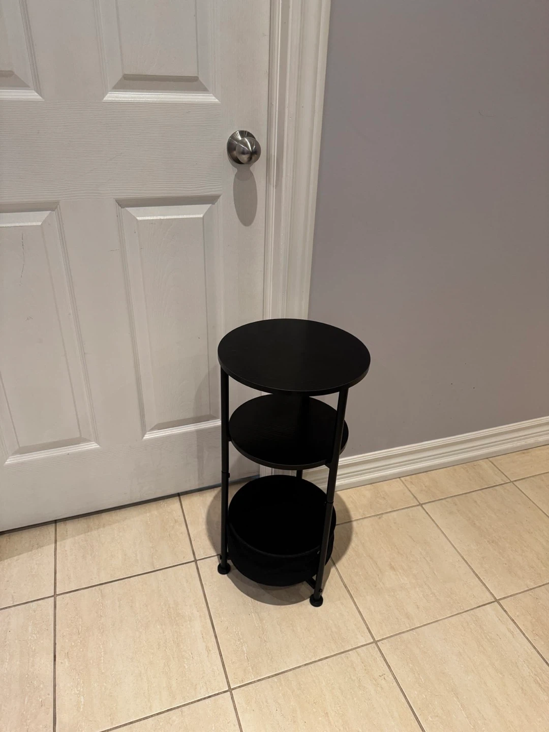 Black 3-Tier Round Side Table with Storage Basket