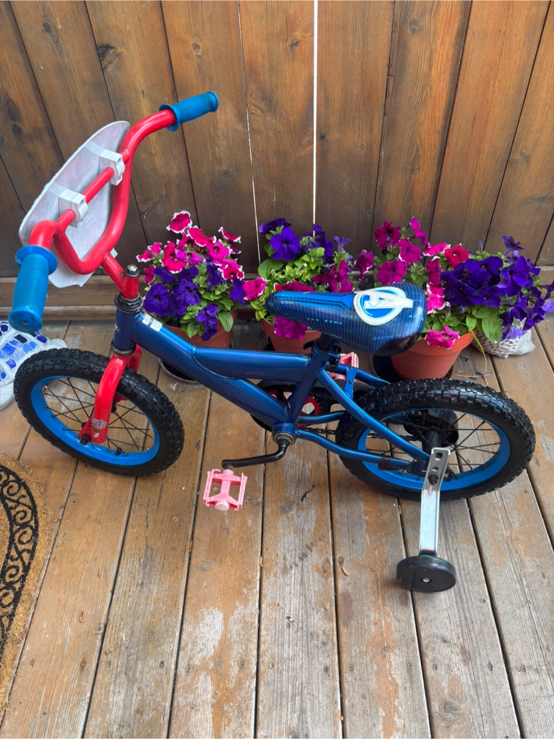 Blue and Red Kids Bike with Training Wheels