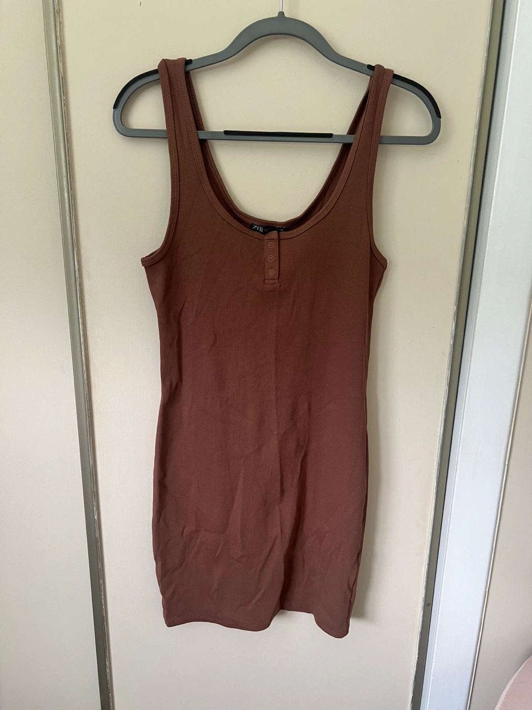 Zara Ribbed Tank Dress - Brown - Size L