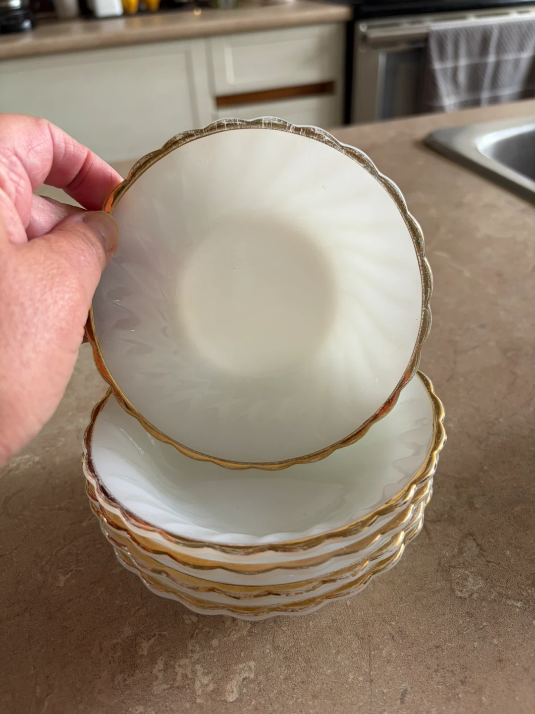 Fire King Milk Glass Bowls with Gold Rim - photo 3