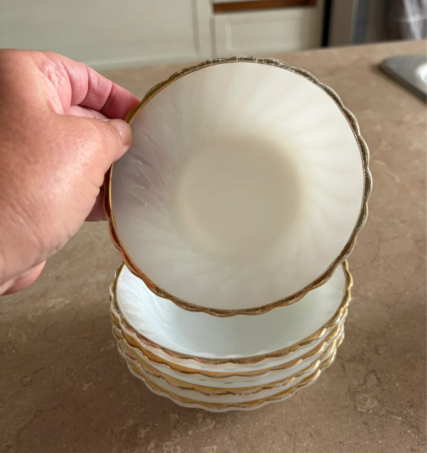 Fire King Milk Glass Bowls with Gold Rim
