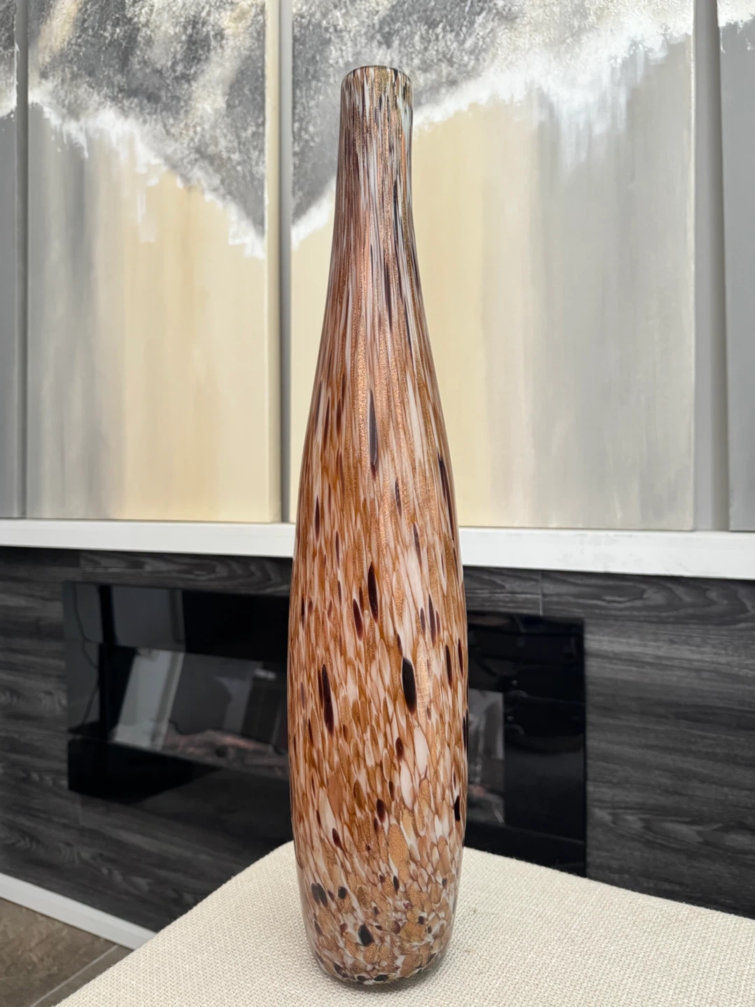 Glass Vase in the style of Murano brown /Gold flecks