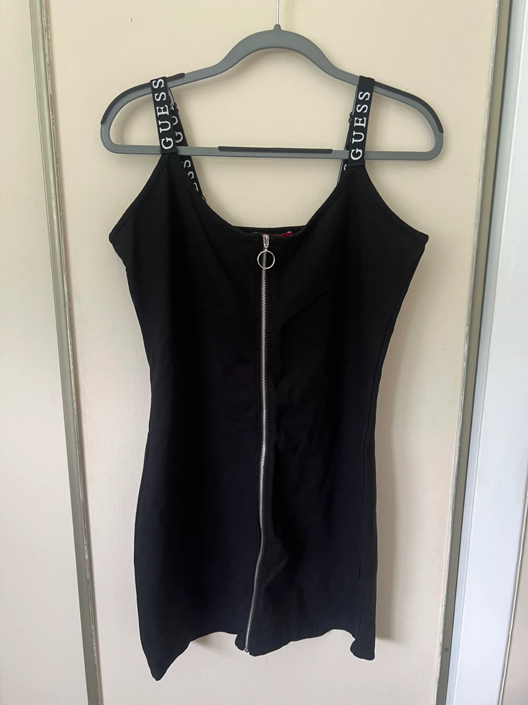 Guess Black Spaghetti Strap Dress with Front Zipper