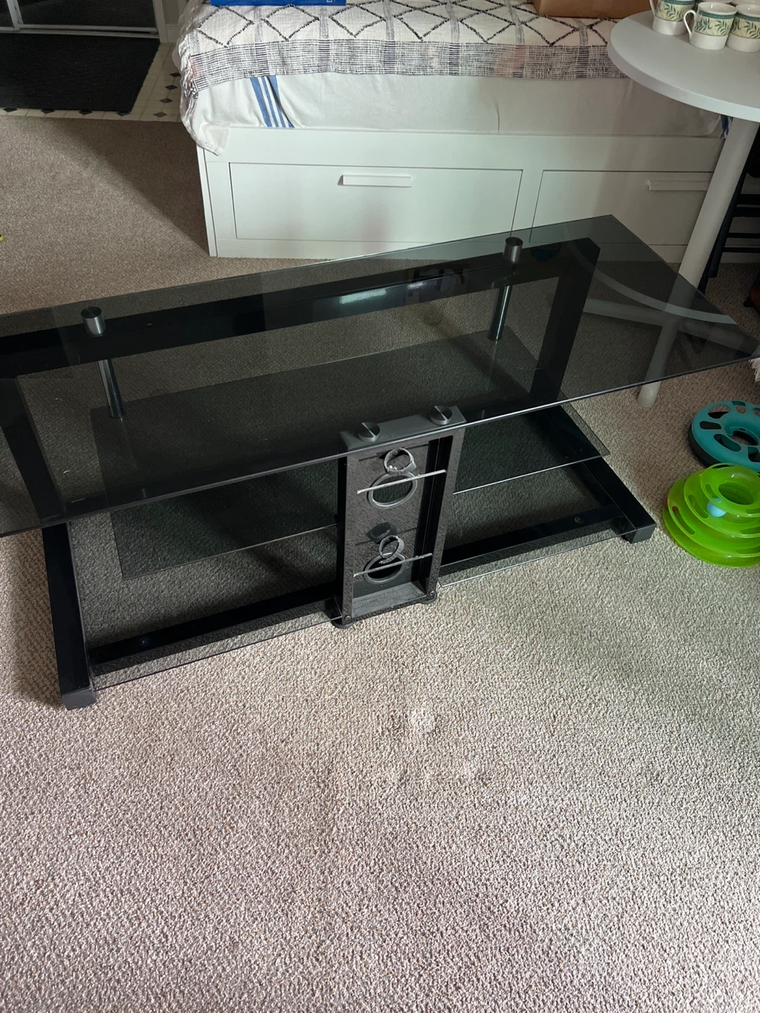 Black Glass Tv Stand with center Shelf - photo 2