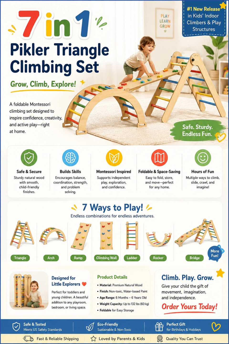 7-in-1 Pikler Triangle Climbing Set