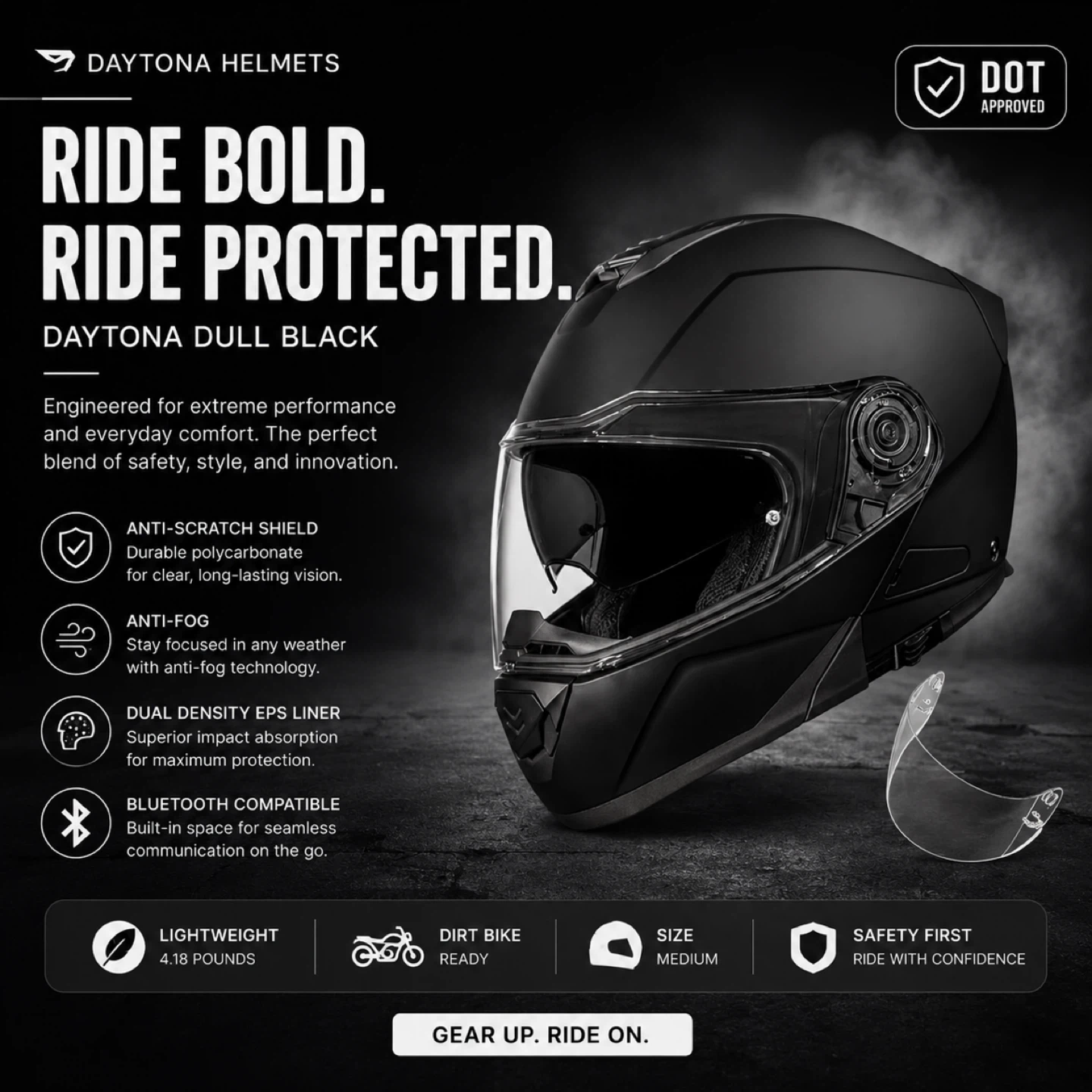 Daytona Helmets Dull Black Motorcycle Helmet - Size Medium