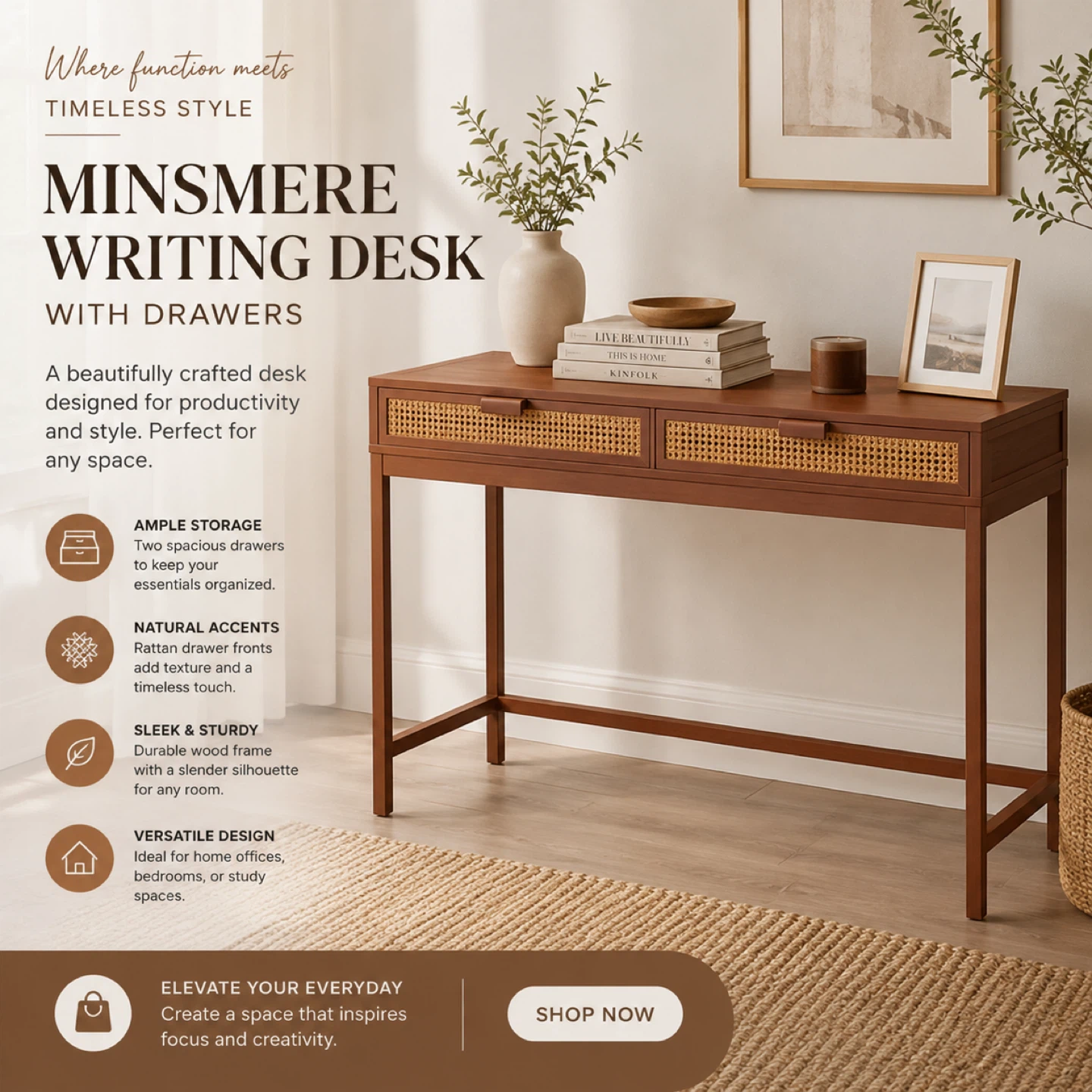 Minsmere Writing Desk with Drawers
