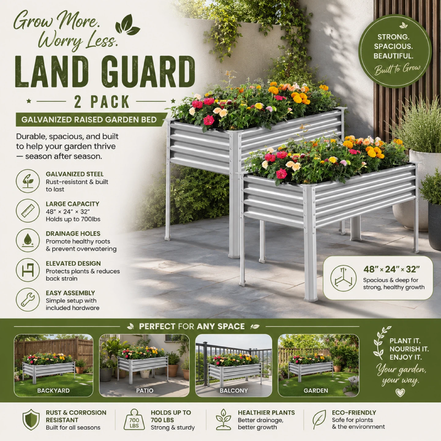 Land Guard Galvanized Raised Garden Bed - 2 Pack