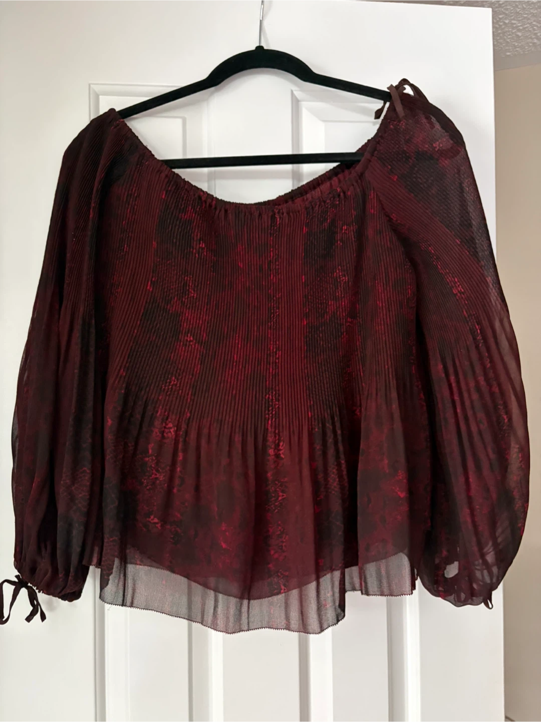 Wilfred (Aritzia) Pleated Chiffon Off-the-Shoulder Top