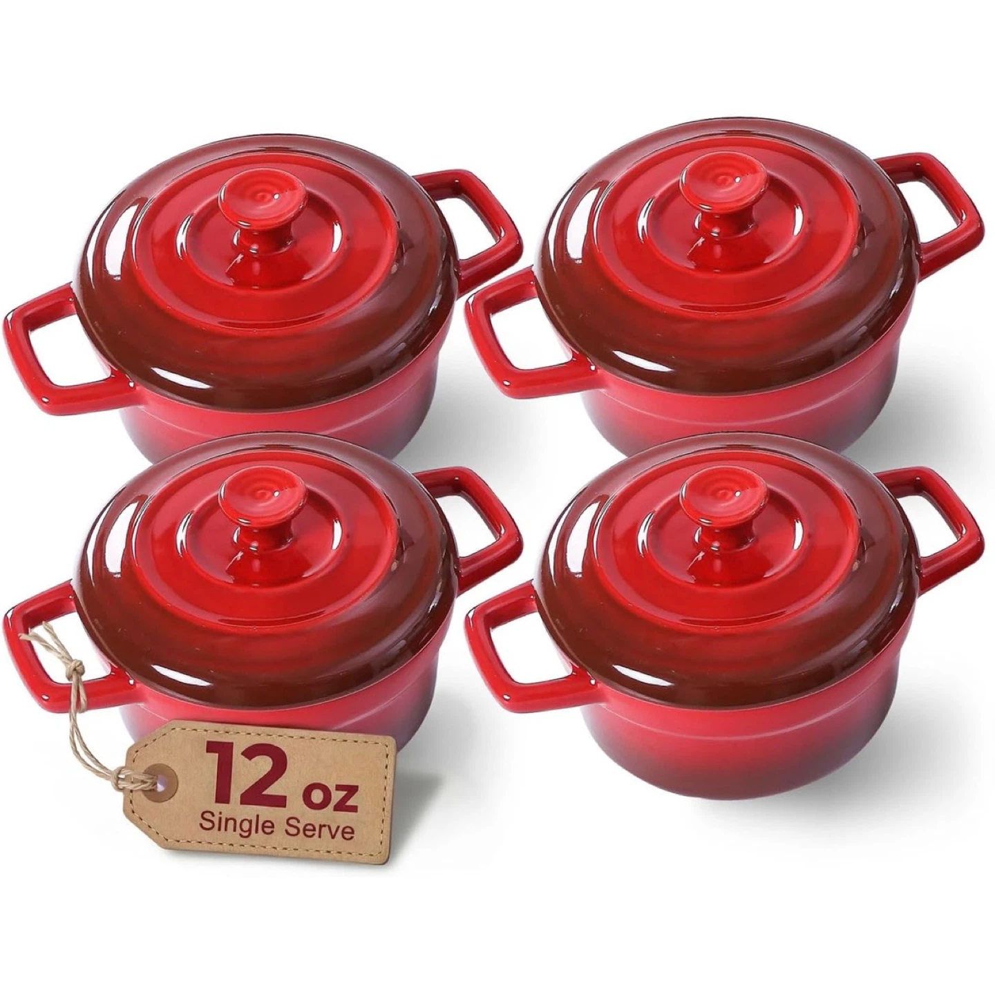 Set of 4 Red Individual Mini Cocotte