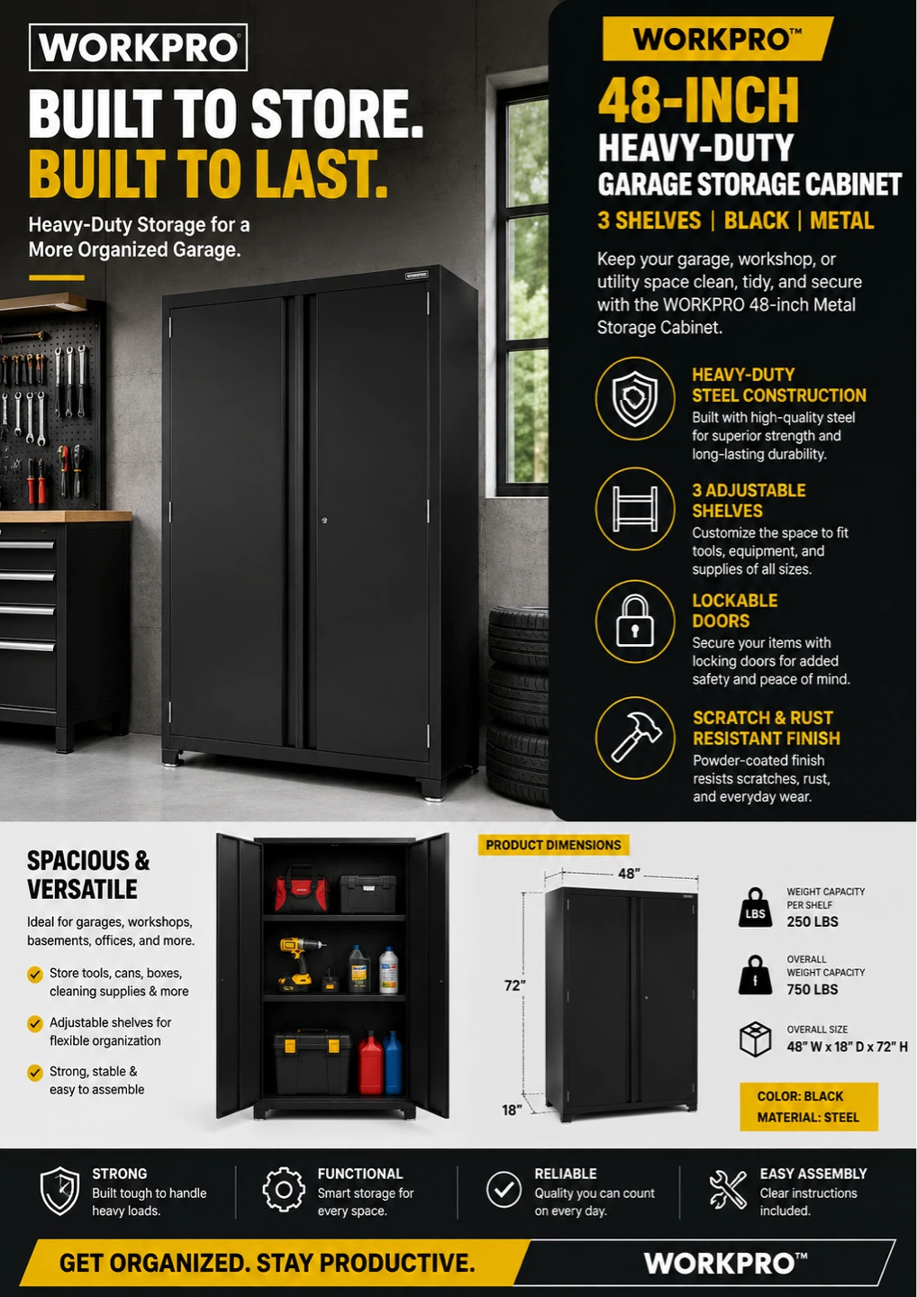 WORKPRO 48-Inch Heavy-Duty Garage Storage Cabinet