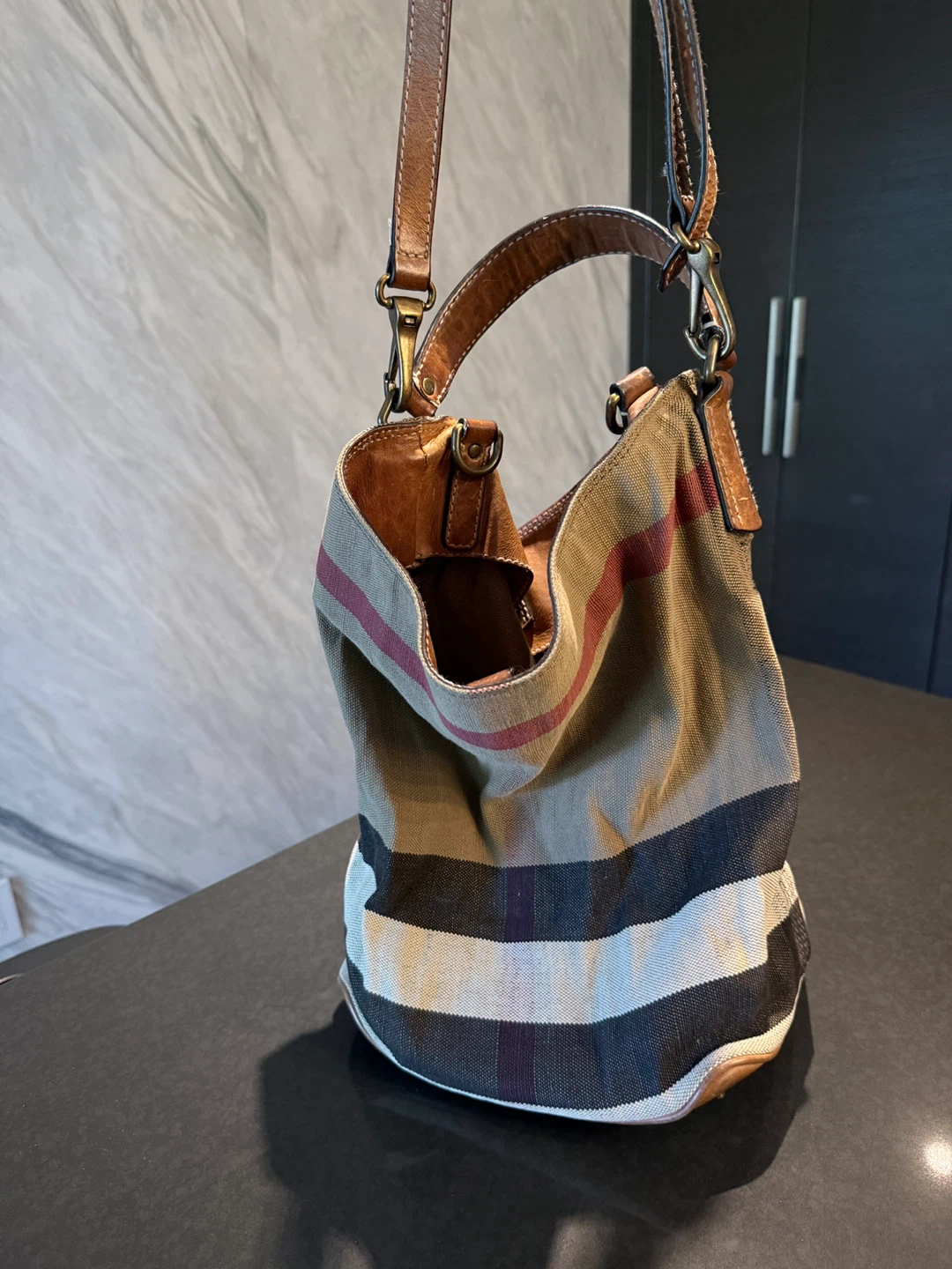 Vintage Burberry Canvas & Leather Shoulder Bag