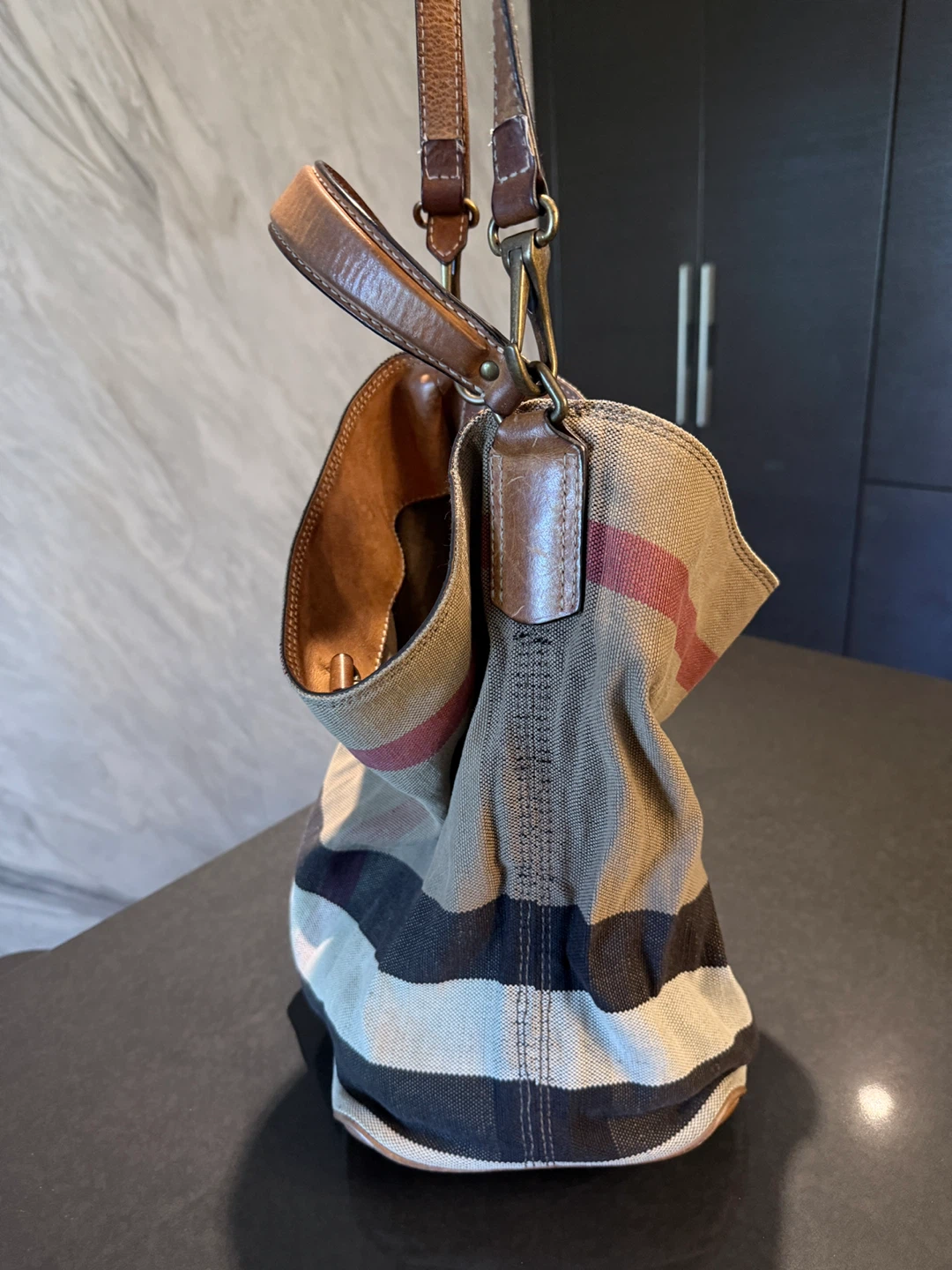 Vintage Burberry Canvas & Leather Shoulder Bag - photo 2