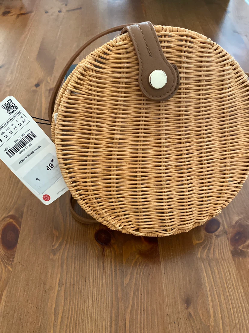 Zara Woven Round Crossbody Bag