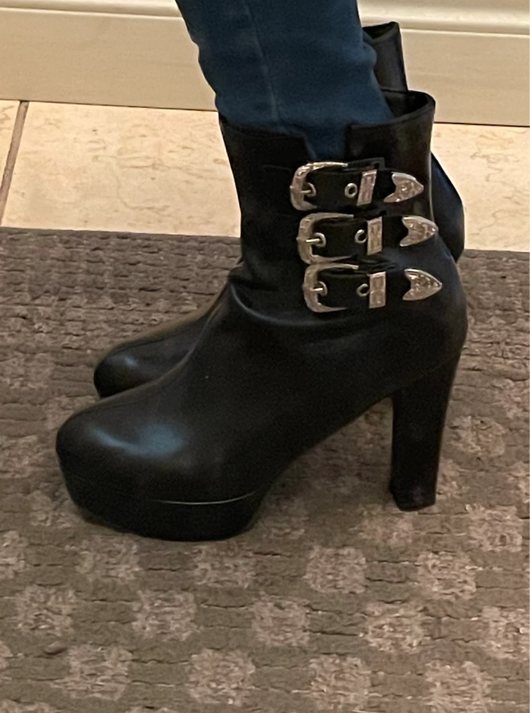 Black Platform Ankle Boots with Buckles