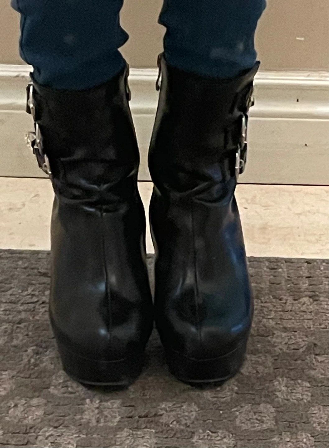 Black Platform Ankle Boots with Buckles - photo 2