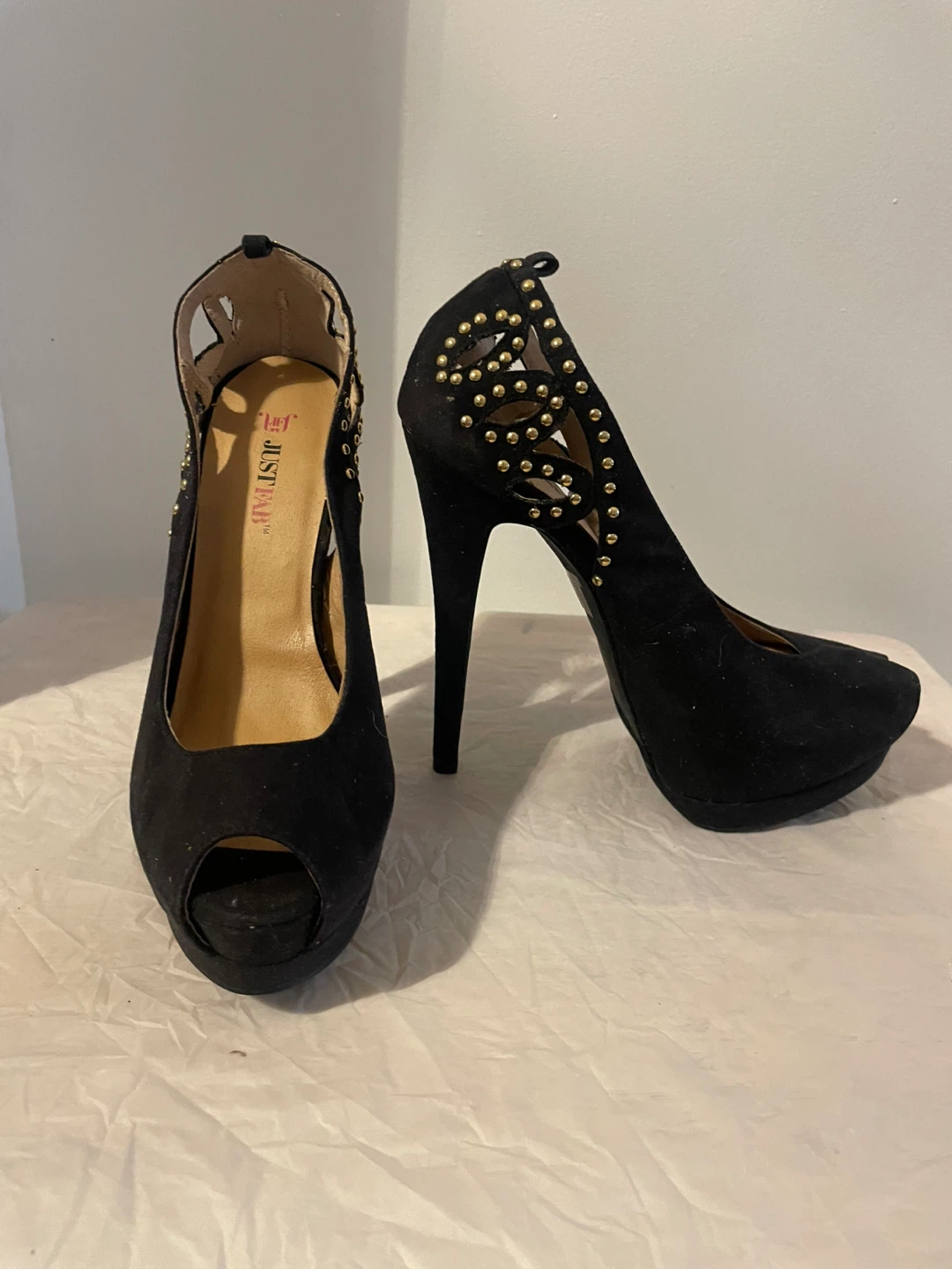 JustFab Black Peep-Toe Heels