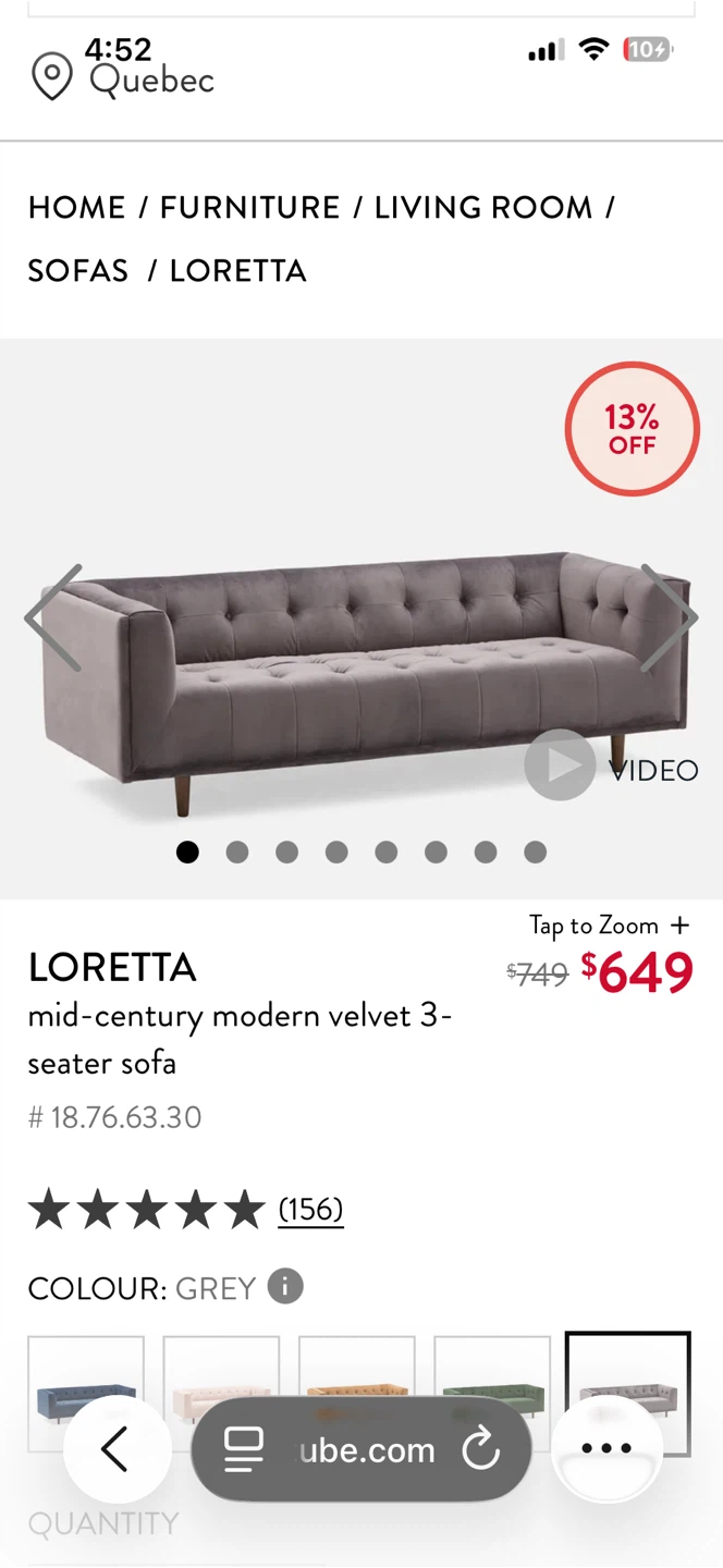Like new moving sale Loretta Mid-Century velvet sofa