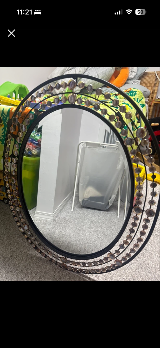 Oval Decorative Wall Mirror with Beaded Frame