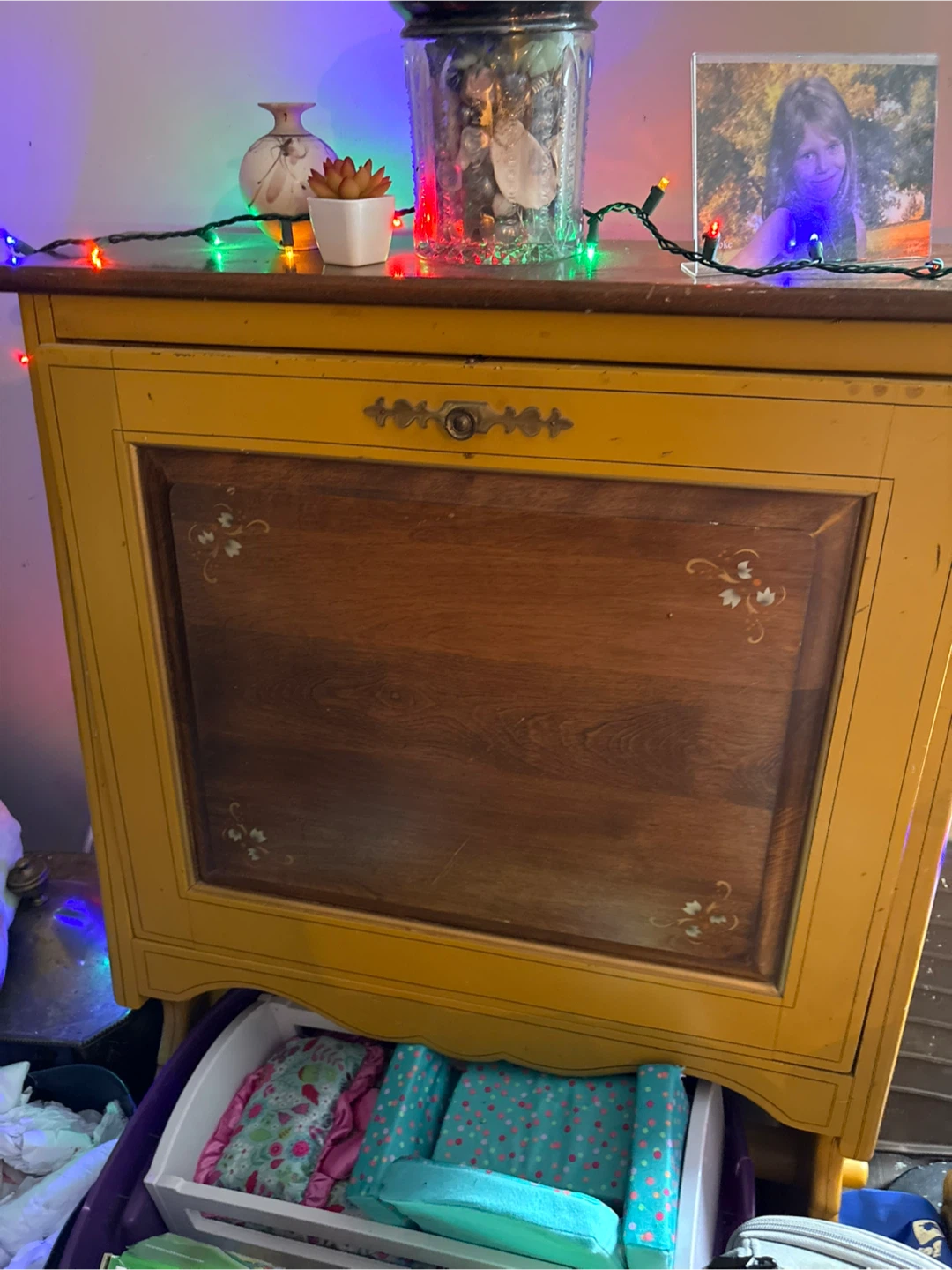 Yellow Secretary Desk with Drawers and Shelves - photo 2