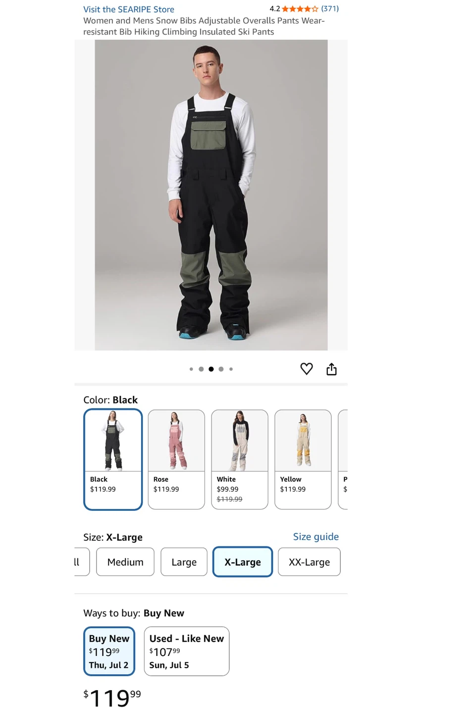 New SEARIPE Snow Bib Overalls XL