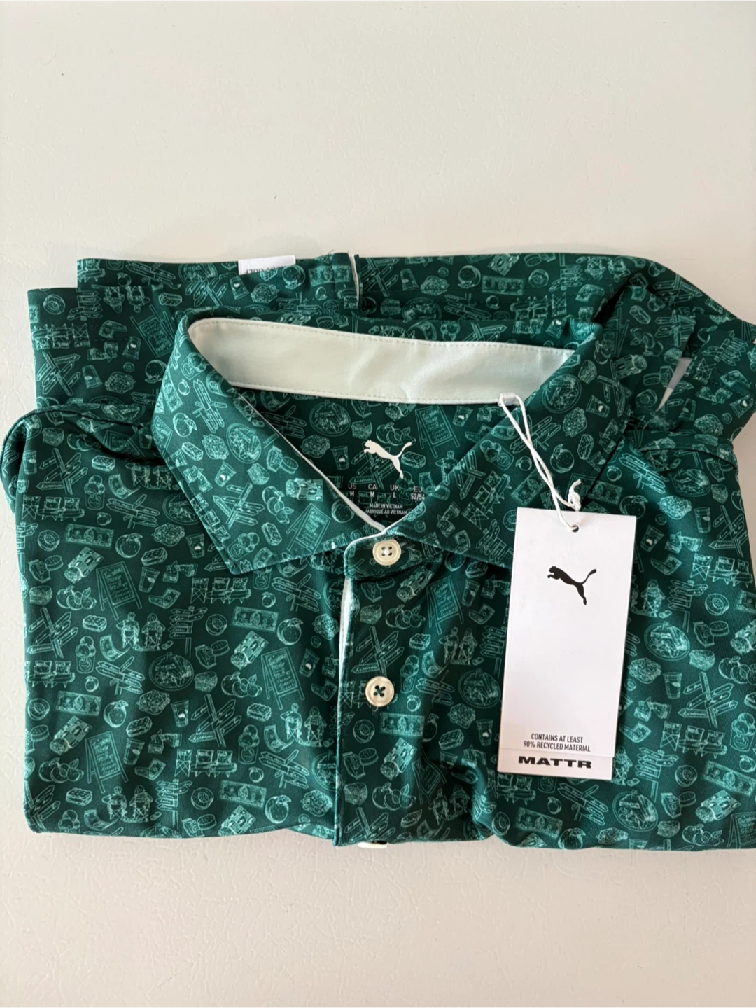 Puma Men's Golf Polo Shirt - Green All-Over Print Size M