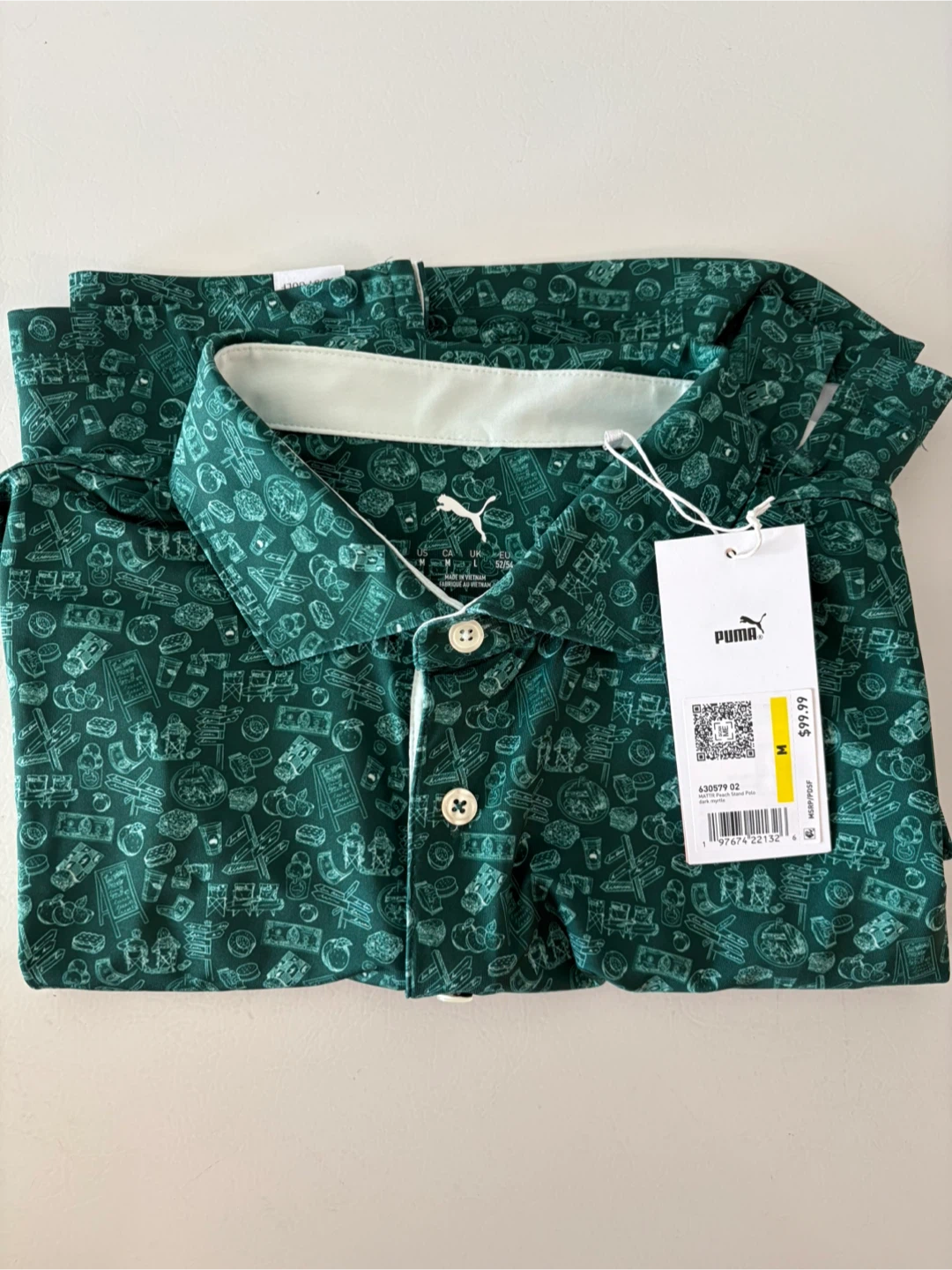 Puma Men's Golf Polo Shirt - Green All-Over Print Size M - photo 2