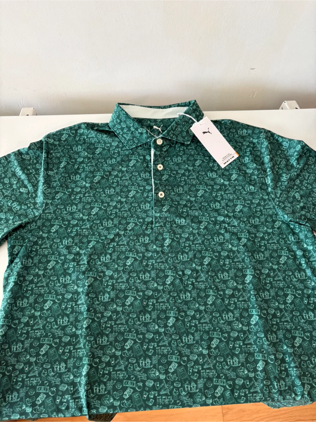 Puma Men's Golf Polo Shirt - Green All-Over Print Size M - photo 4
