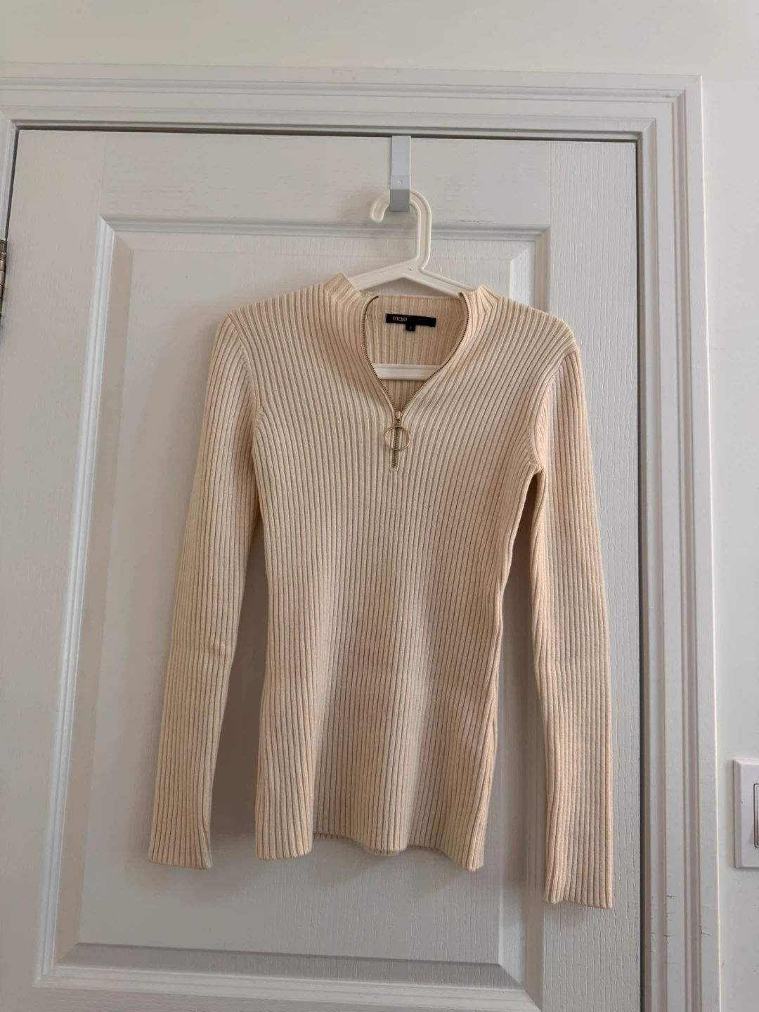 Maje Ribbed Knit Zip Neck Sweater - size 2